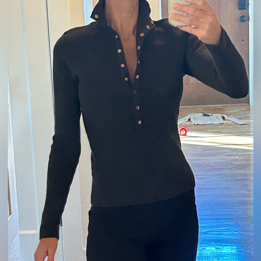 Zara Black Long Sleeve Button-Up Top